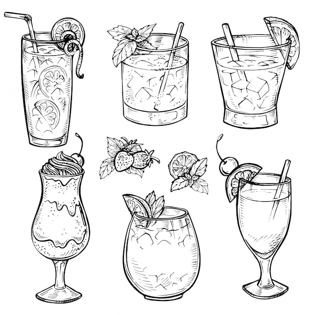 Esboce o conjunto de coquetéis e bebidas de álcool.