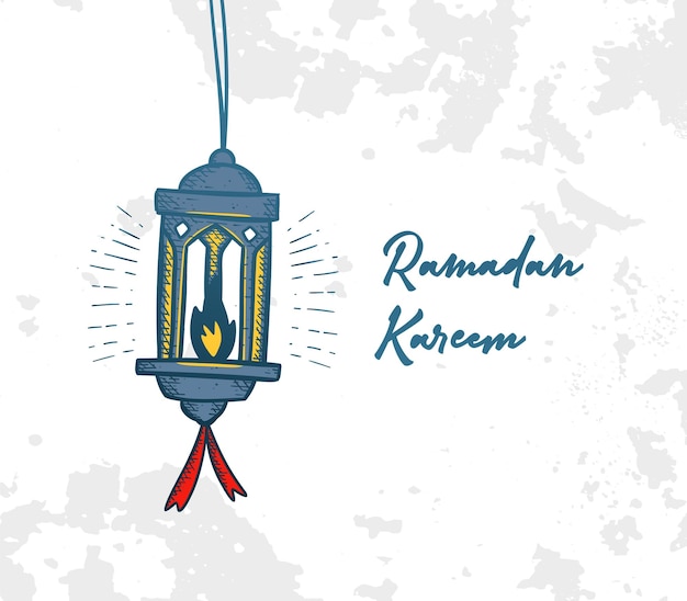 Esboce o estilo desenhado à mão da ilustração da lâmpada de lanterna Ramadhan kareem mubarak