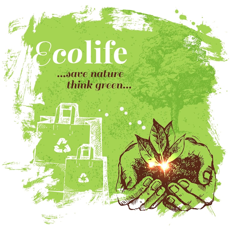 Vetor esboce o fundo de ecologia. ilustração em vetor desenhada à mão