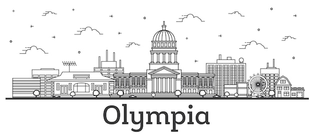 Esboce o horizonte de olympia washington city com edifícios modernos isolados em branco