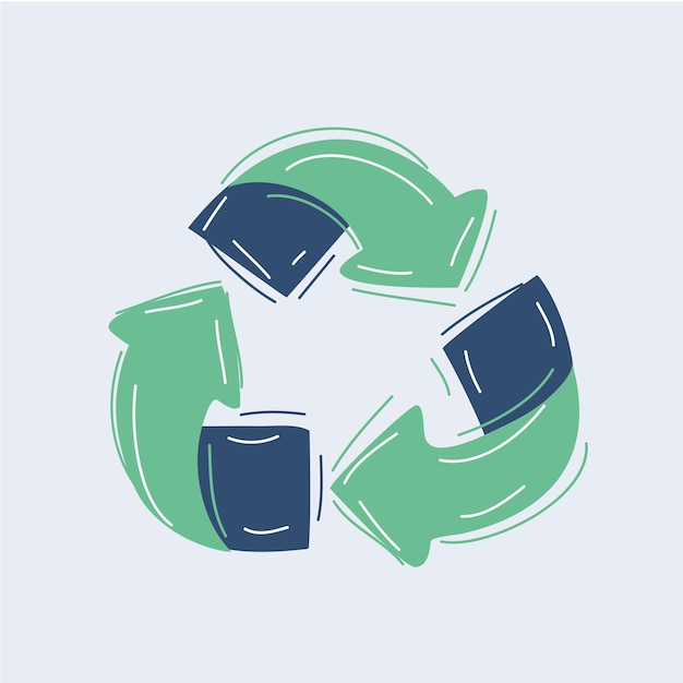 Vetor esboce o símbolo de reutilização de doodle isolado no fundo de papel ofício recicle o sinal para eco