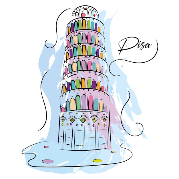 Vetor esboço aquarela da torre de pisa marco itália vetor ilustração