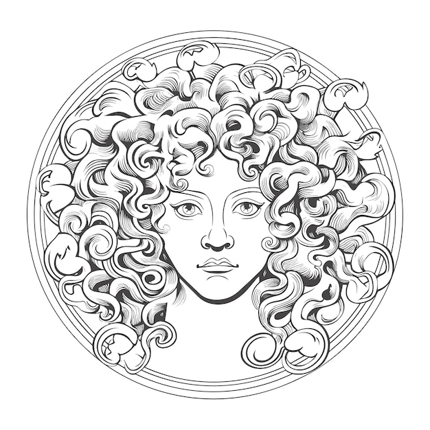 Vetor esboço arte de linha única desenhada à mão página para colorir desenho de linha dia da medusa