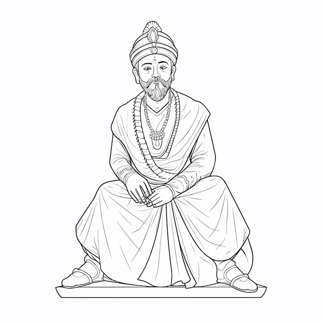 Vetor esboço arte de linha única desenhada à mão página para colorir desenho de linha dia de shivaji