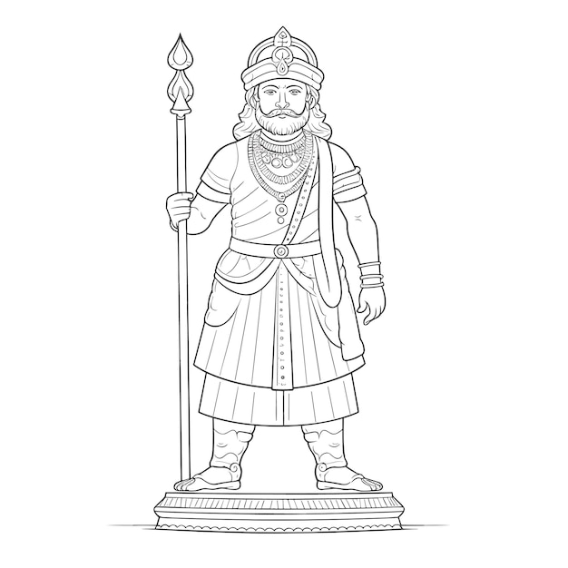 Vetor esboço arte de linha única desenhada à mão página para colorir desenho de linha dia de shivaji