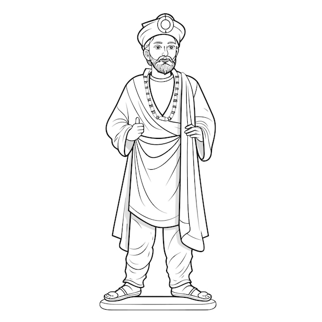 Vetor esboço arte de linha única desenhada à mão página para colorir desenho de linha dia de shivaji