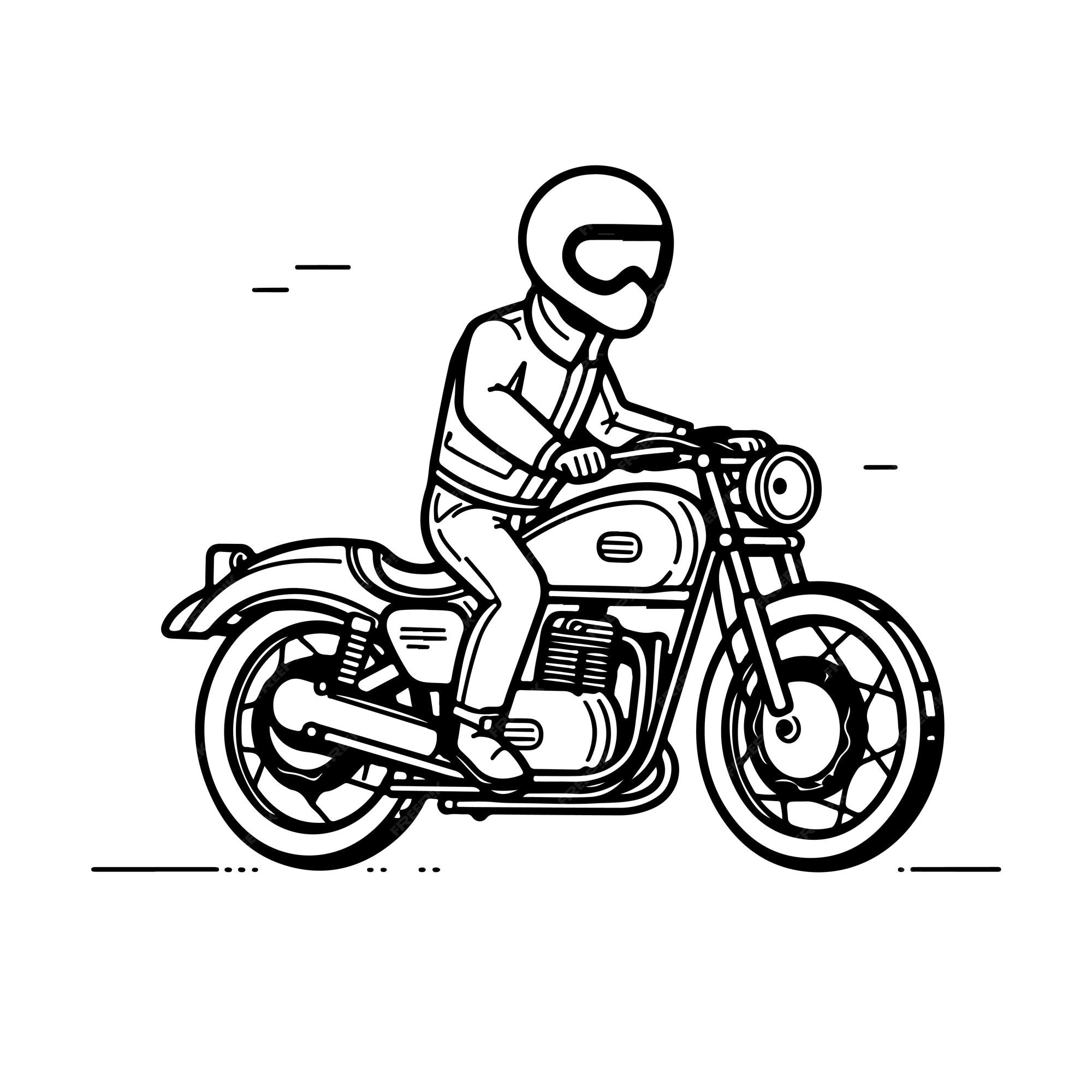 Esboço arte de linha única desenhada à mão página para colorir homem usa  motocicleta