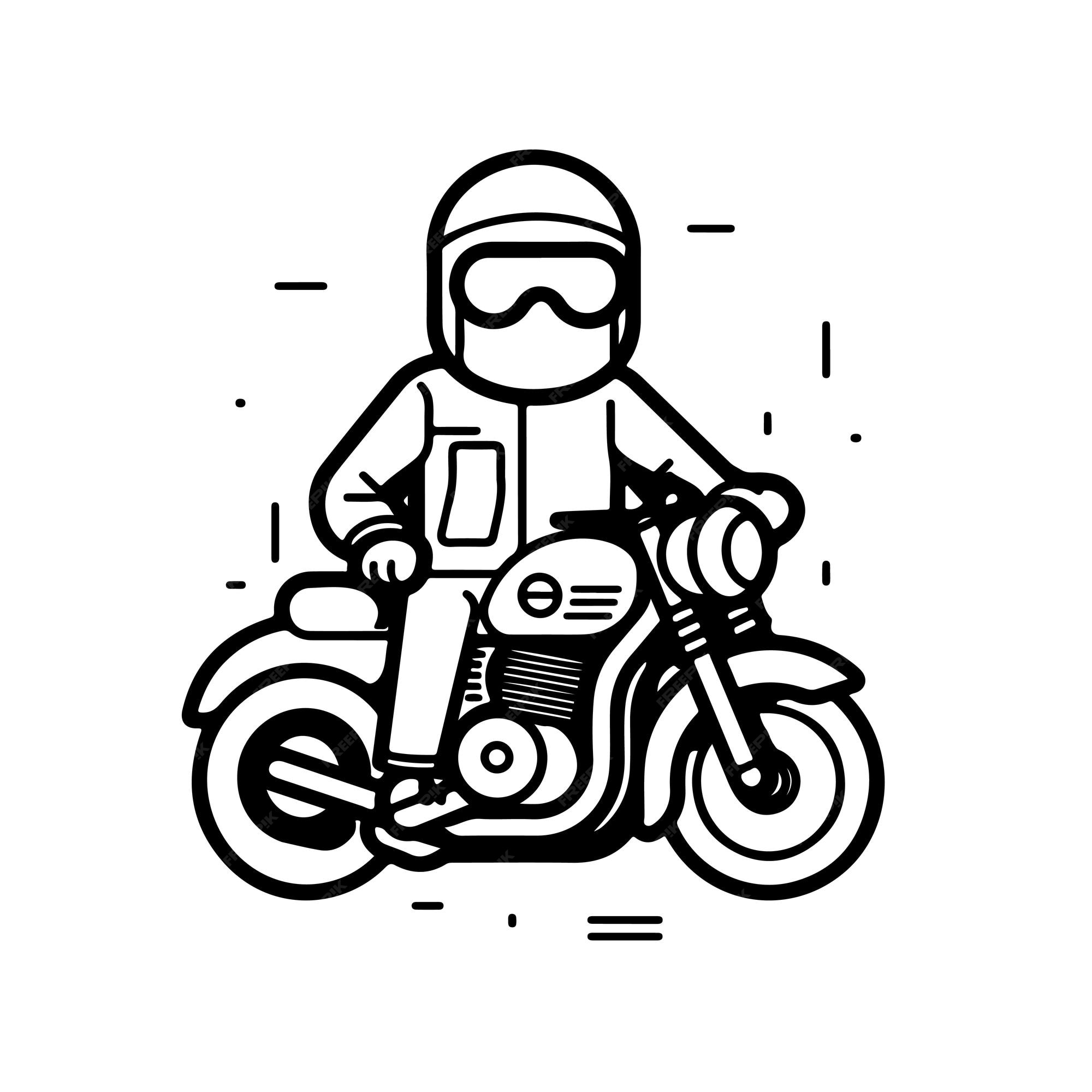 Esboço arte de linha única desenhada à mão página para colorir homem usa  motocicleta