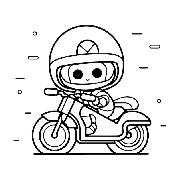 Esboço arte de linha única desenhada à mão página para colorir homem usa  motocicleta