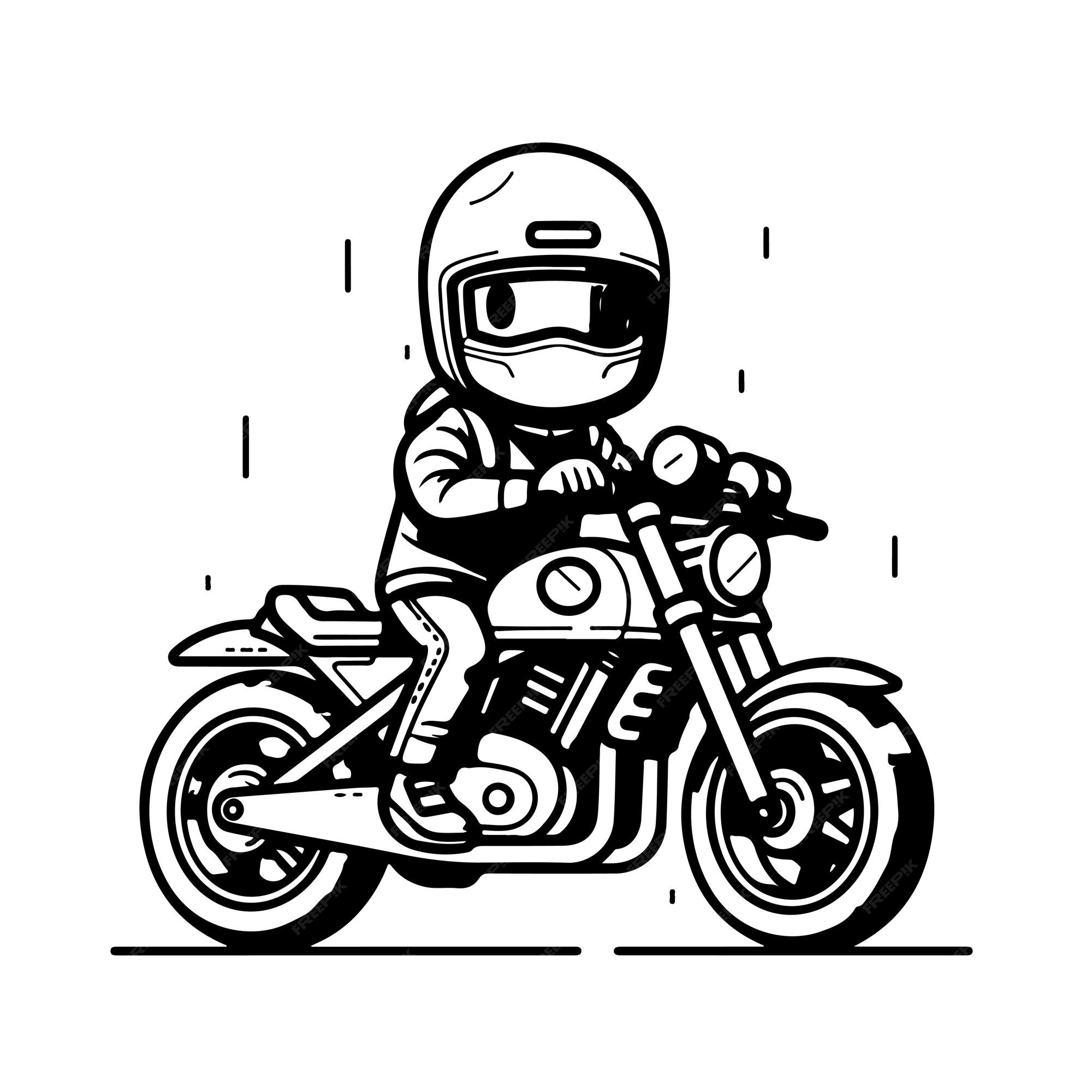 Esboço arte de linha única desenhada à mão página para colorir homem usa  motocicleta