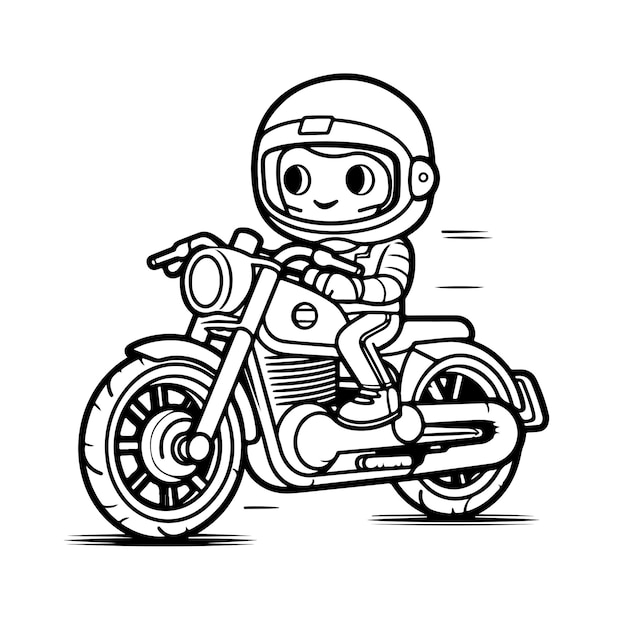 Esboço arte de linha única desenhada à mão página para colorir homem usa  motocicleta