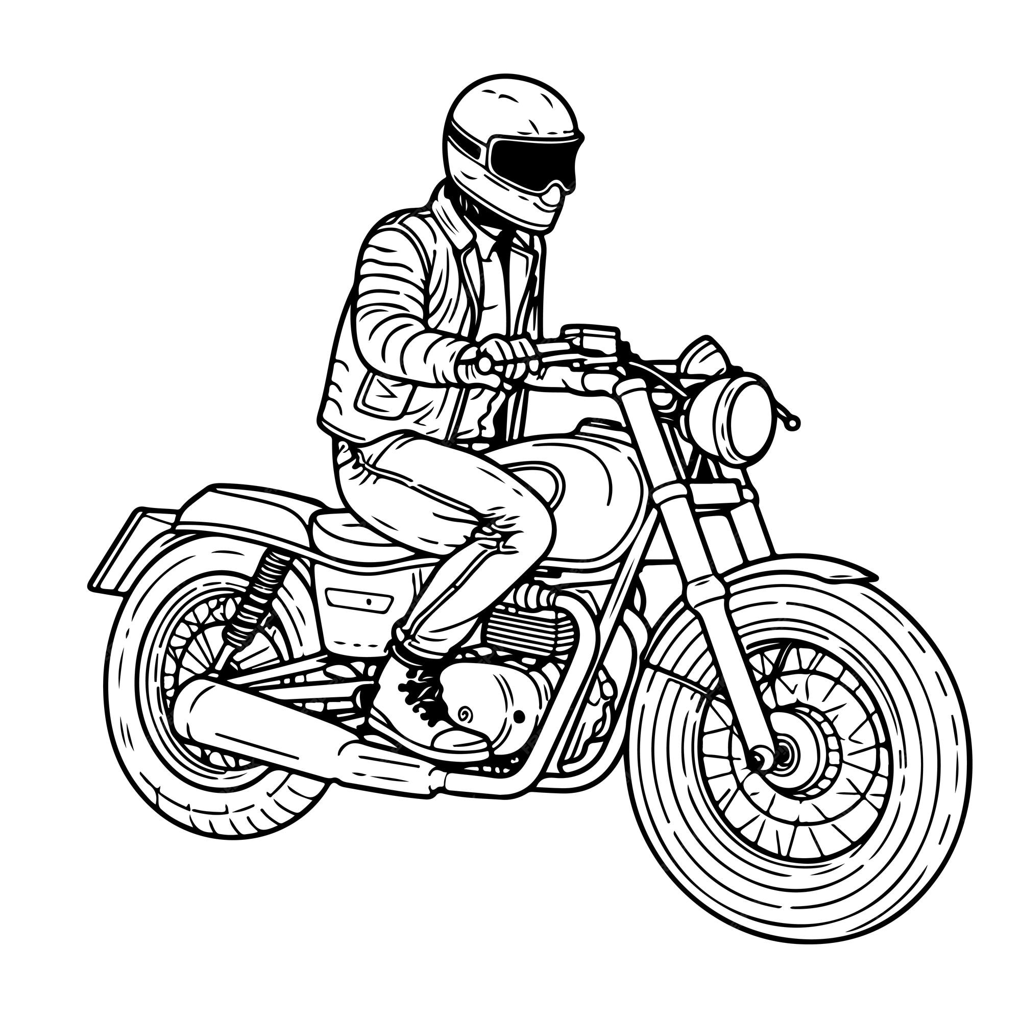 Esboço arte de linha única desenhada à mão página para colorir dia da  motocicleta