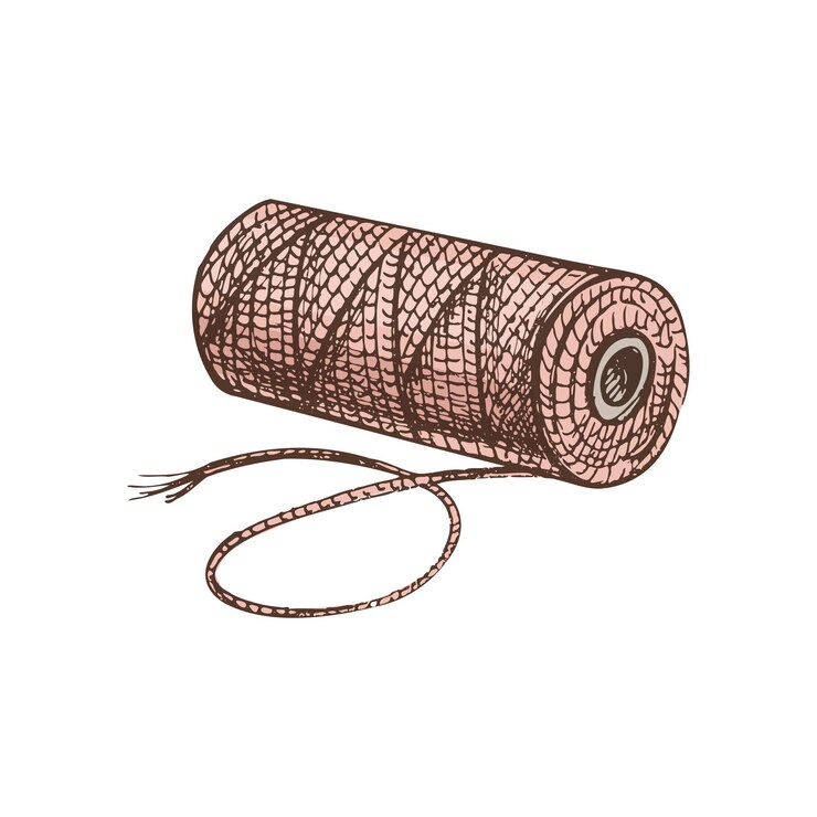 Vetor esboço colorido desenhado à mão de uma faixa de fio equipamento de costura feito à mão em estilo vintage