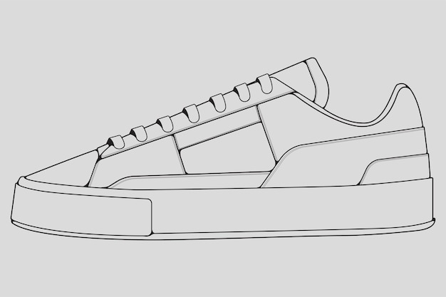 Vetor esboço cool sneakers shoes desenho de contorno de tênis vetor tênis desenhados em um estilo de esboço
