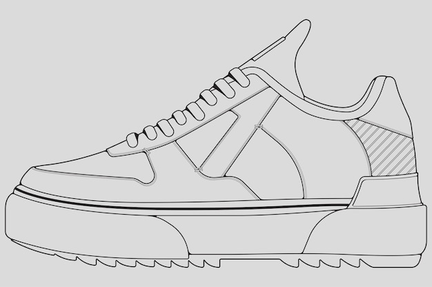 Esboço cool sneakers shoes desenho de contorno de tênis vetor tênis desenhados em um estilo de esboço