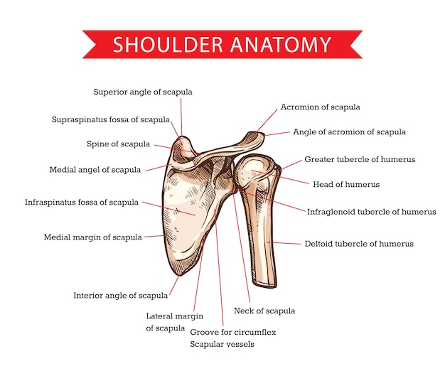 Vetor esboço da anatomia do ombro escápula e osso úmero