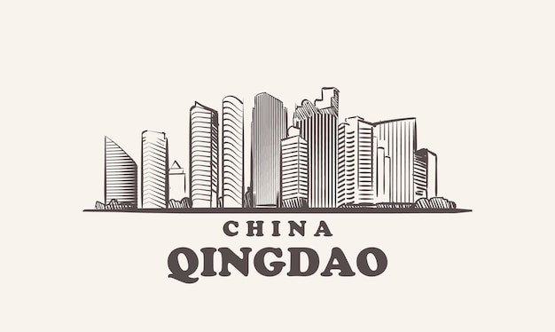 Esboço da cidade de qingdao com ilustração desenhada à mão na china