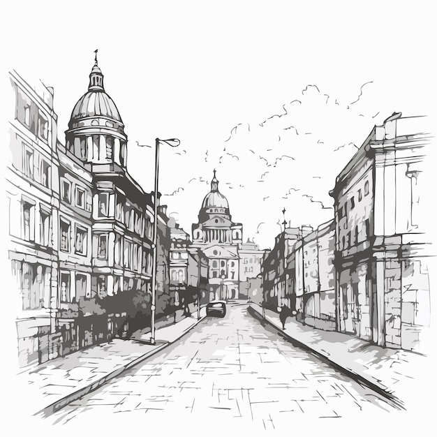 Esboço da cidade esboço desenhado à mão estilo gravado fundo branco isolado