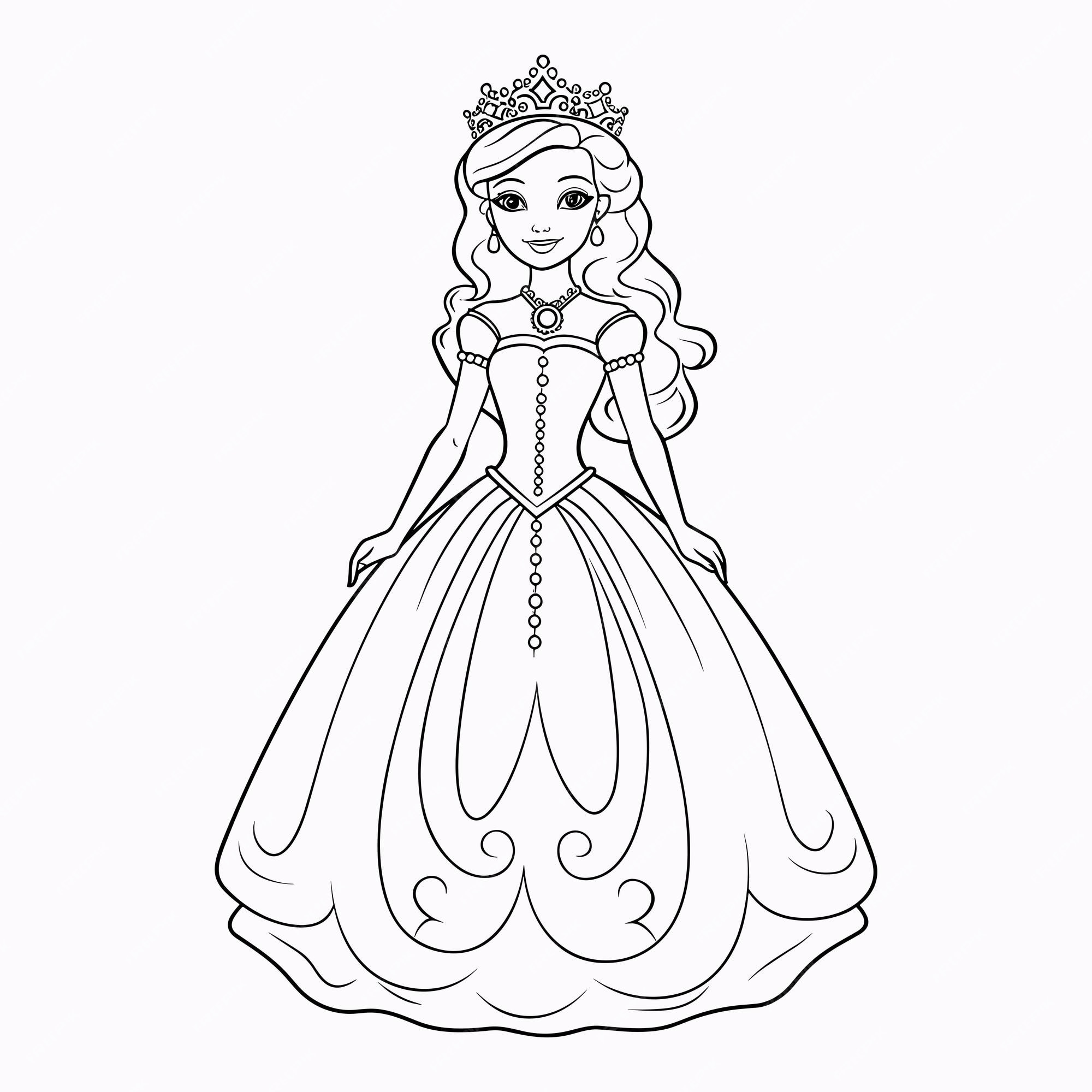 Páginas para colorir princesas linhas de desenho animado meninas