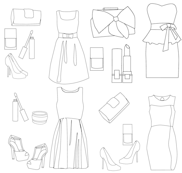 Esboço de acessórios de sapatos de vestido de itens de moda feminina