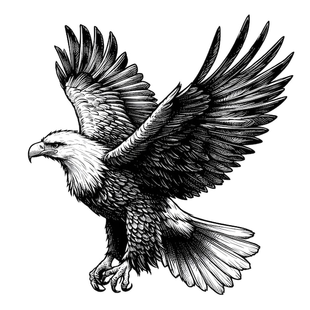 Vetor esboço de águia desenhando ilustração vetorial preto e branco em fundo branco