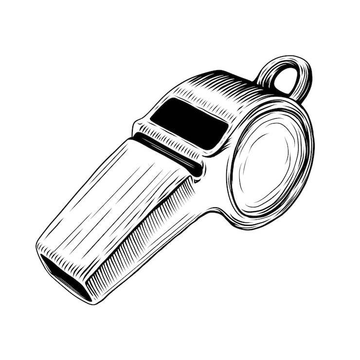 Vetor esboço de apito esportivo vintage para árbitro de futebol ou futebol desenhado à mão estilo desenho de ícone gravado