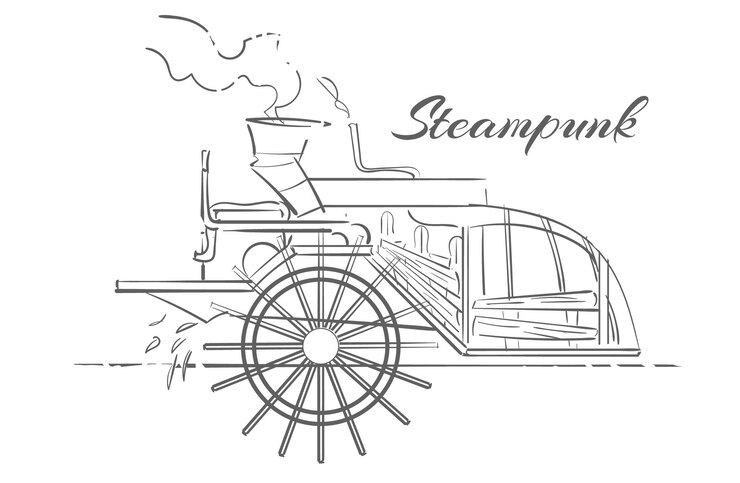 Vetor esboço de barco a vapor steampunk desenhado à mão