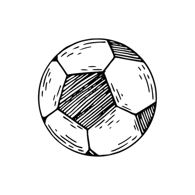 Esboço de bola de futebol objeto para jogos na linha artística do gramado ilustração em vetor rabisco desenhado à mão