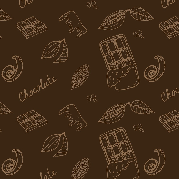 Vetor esboço de cacau e chocolate com fundo escuro ilustração vetorial isolada desenhada à mão