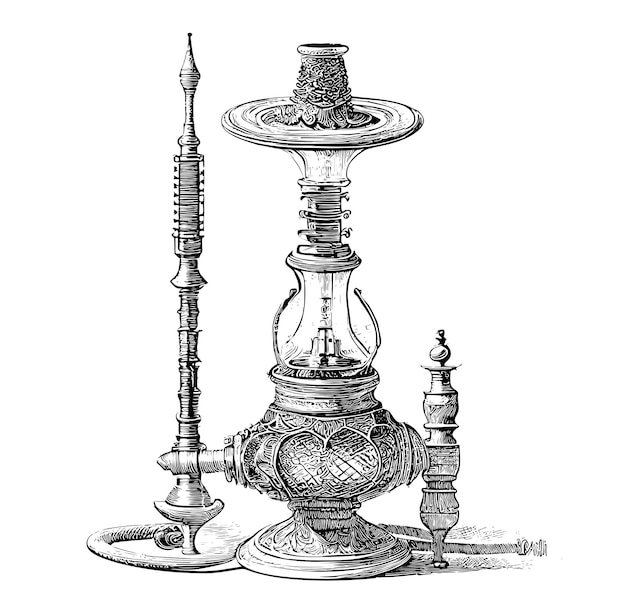 Esboço de cachimbo de água vintage antigo desenhado à mão estilo gravado ilustração vetorial.