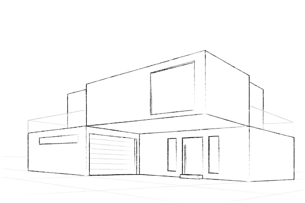 Esboço de construção de casa moderna plano arquitetônico de uma casa moderna