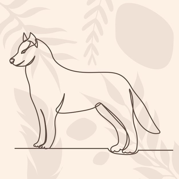 Esboço de desenho de linha contínua de lobo em abstrato