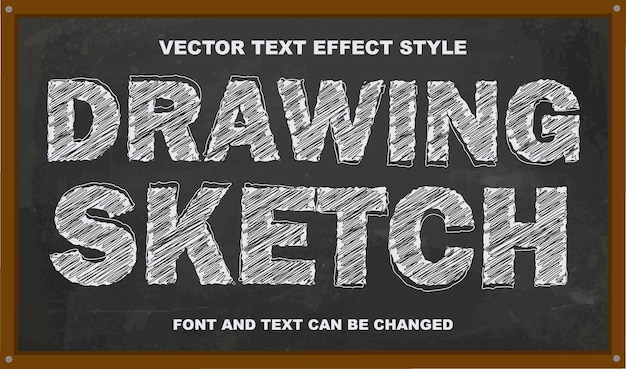 Vetor esboço de desenho quadro-negro estilo giz tipografia editável efeito de texto design de modelo de estilo de fonte