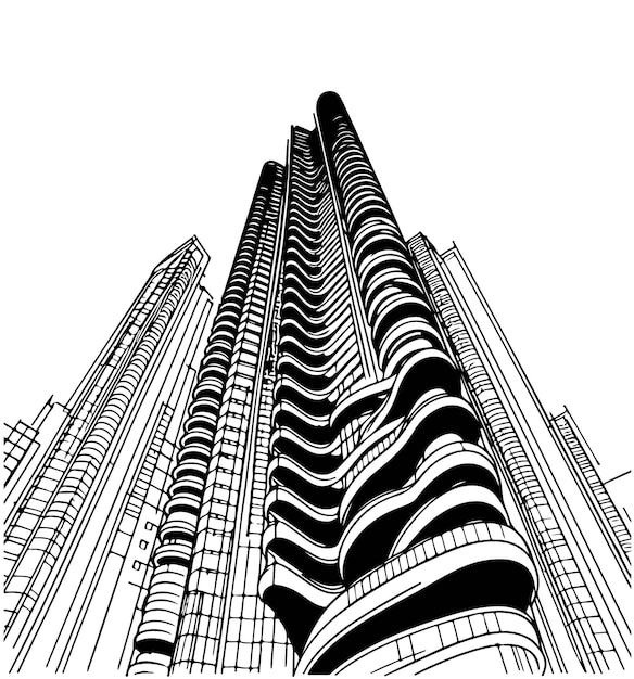 Esboço de edifício de altura Arte de linha