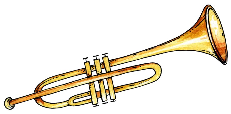 Vetor esboço de ilustração em aquarela de trompete desenhado à mão isolado no fundo branco