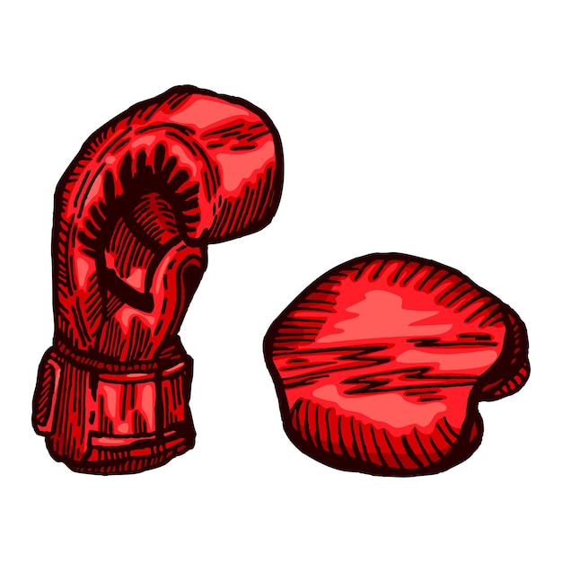 Esboço de luvas de boxe vermelho em fundo branco isolado equipamento esportivo vintage para kickboxing em estilo gravado