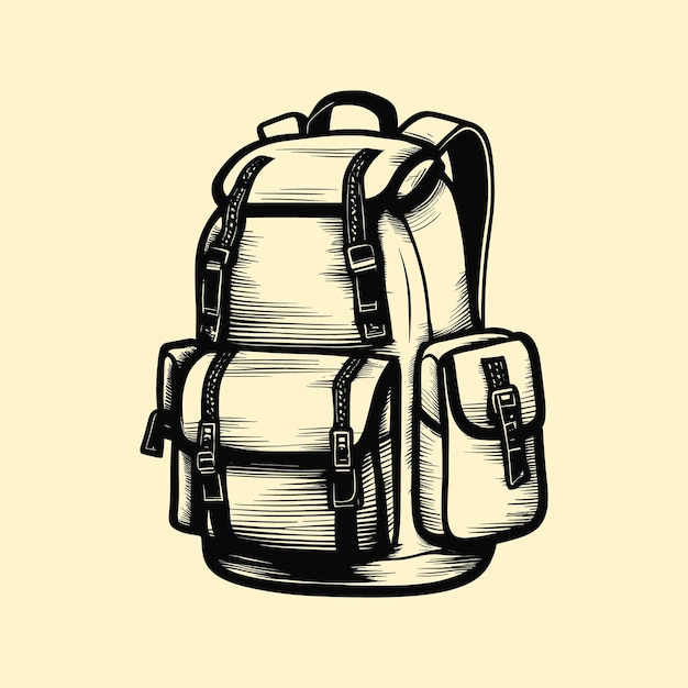 Esboço de mochila vintage vetorial desenhado à mão em ilustração de estilo doodle
