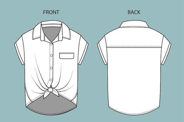 Vetor esboço de moda de camisa na vista frontal e traseira