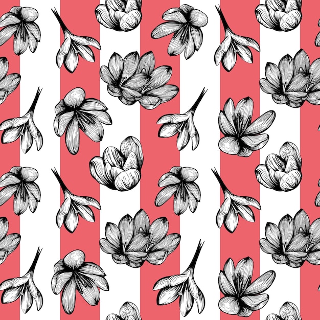 Esboço de padrão sem costura de açafrão padrão de flor de açafrão ilustração vetorial desenhada à mão