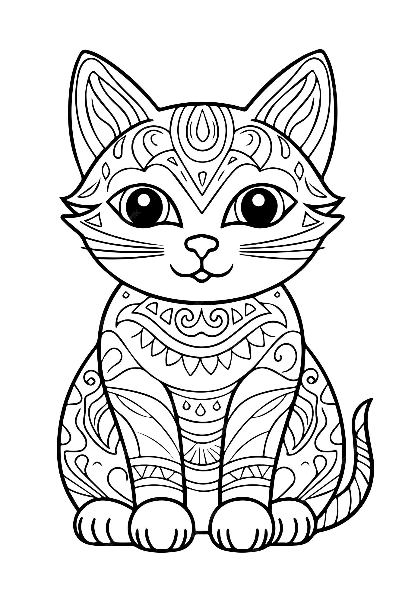 Página de livro para colorir realista de sonhos de unicórnio com um gato