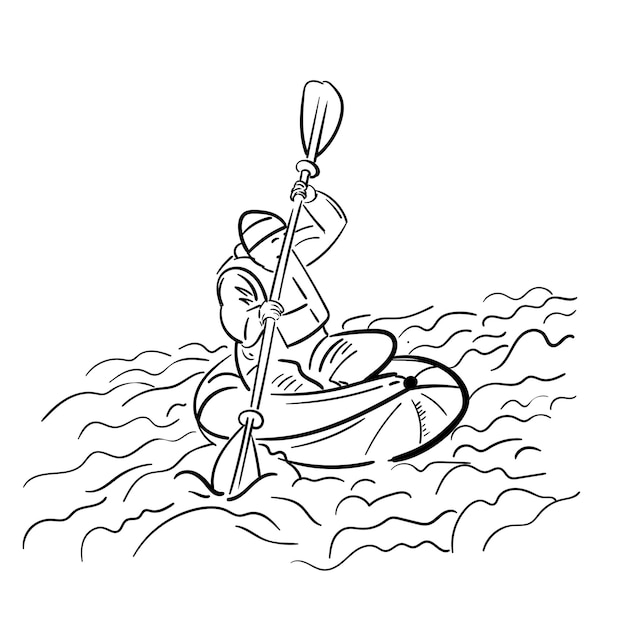 Vetor esboço de pessoas em caiaque rio lago homem mulher vista ilustração desenhada à mão isolado vetor doodle