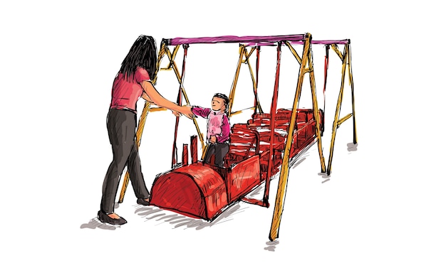 Vetor esboço de playground para crianças em espaço público isolado, ilustração