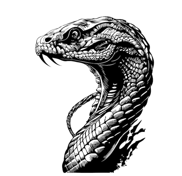 Vetor esboço de retrato de cobra desenhado à mão em ilustração de estilo doodle