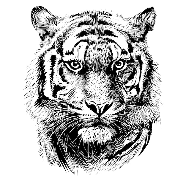 Esboço de rosto de tigre desenhado à mão em estilo doodle Ilustração em vetor