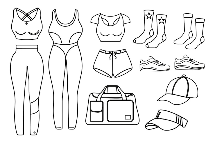 Vetor esboço de roupas para aulas de fitness no ginásio vestuário desportivo