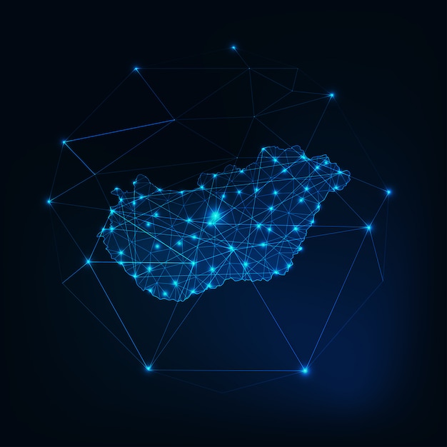 Esboço de silhueta brilhante hungria mapa feito de formas poligonais baixas.