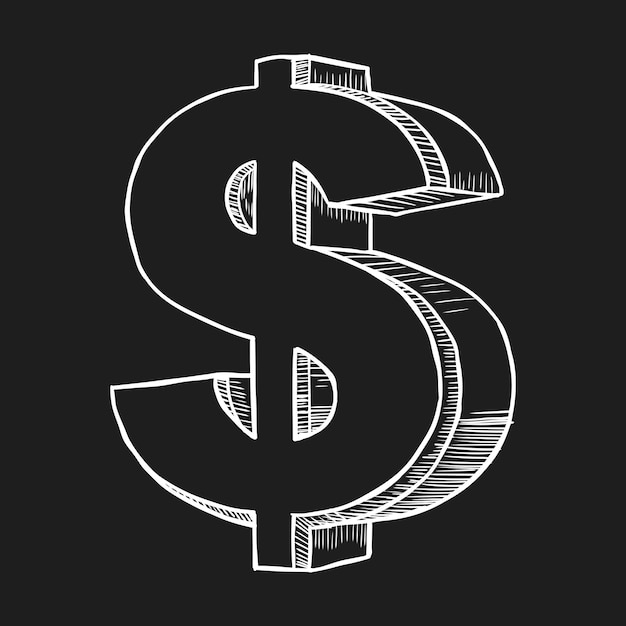 Vetor esboço de símbolo de dólar desenhado à mão isolado em fundo preto