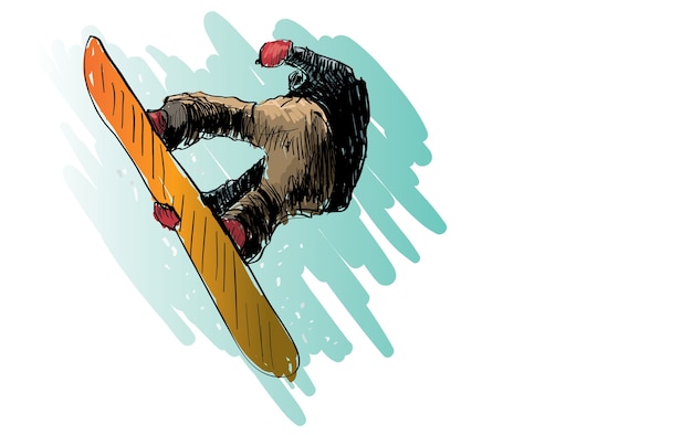 Esboço de snowboard man andando, esportes de inverno, coleção de snowboard, ilustração de desenho à mão livre