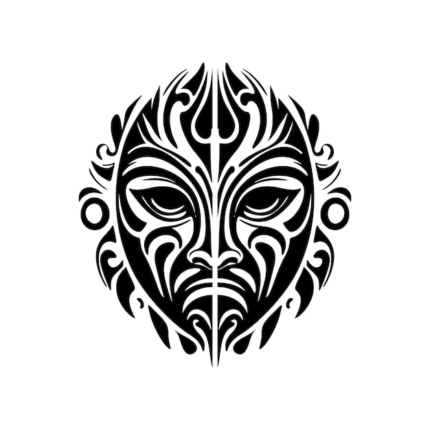 Esboço de tatuagem vetorial de uma máscara de deus polinésio preto e branco