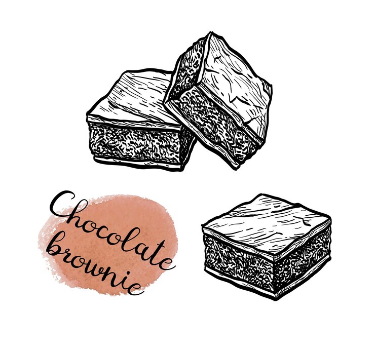 Vetor esboço de tinta de brownie de chocolate. desenho de tinta estilo vintage.